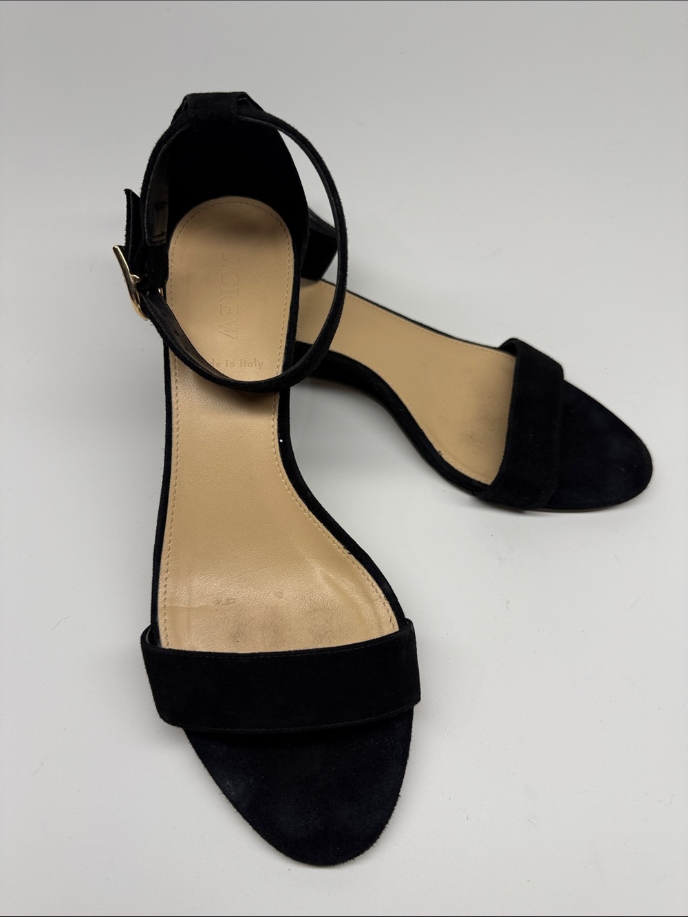 J. Crew Black Suede Open-Toe Ankle-Strap Wedge Made in Italy Sandals